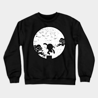 Ninja Jump on the Roof top with aesthetic Moonlight Clouds and Birds FANTASY-5 Crewneck Sweatshirt